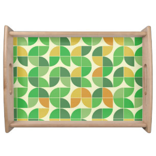 Mid Century Geometric Green Orange Pattern Serving Tray