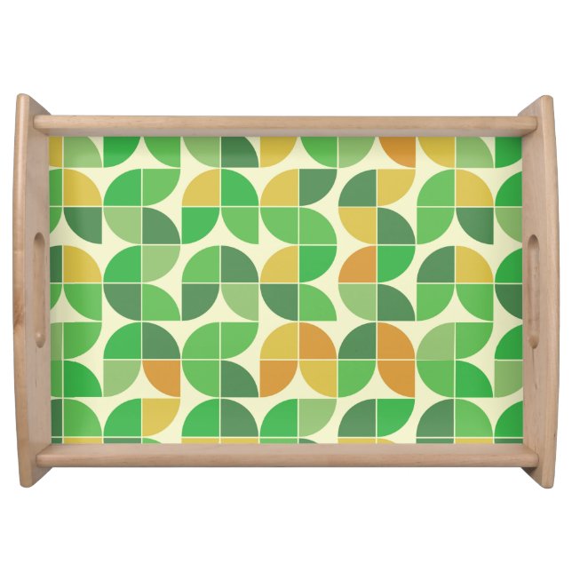 Mid Century Geometric Green Orange Pattern Serving Tray (Front)