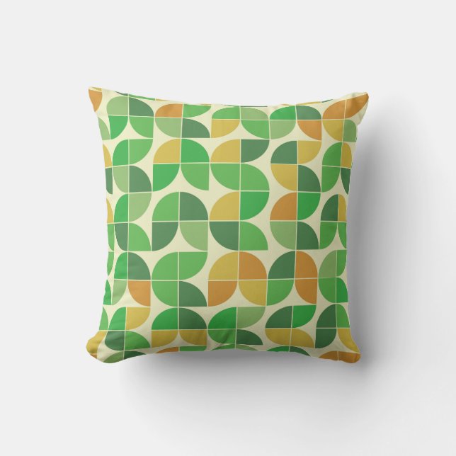 Mid Century Geometric Green Orange Pattern Yellow  Throw Pillow (Front)