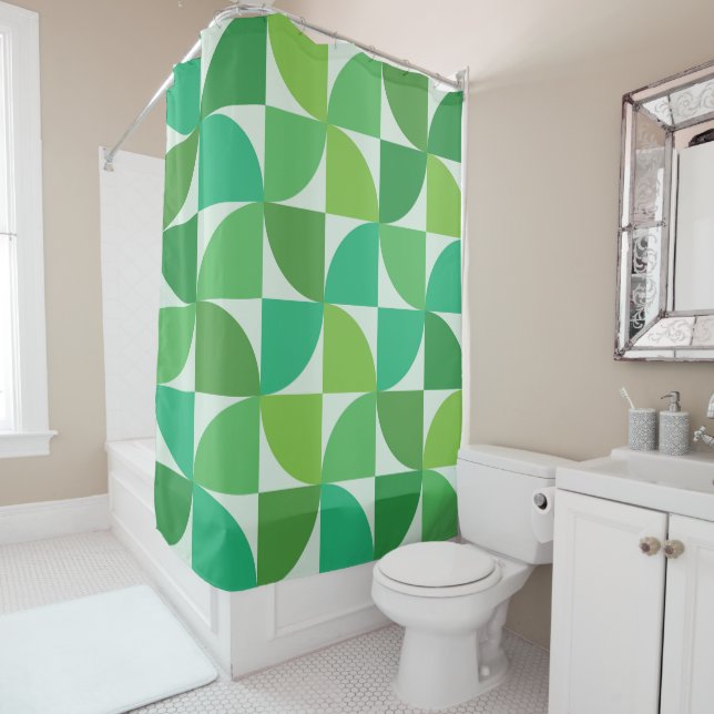  Mid Century geometric green shapes pattern  Shower Curtain (In Situ)