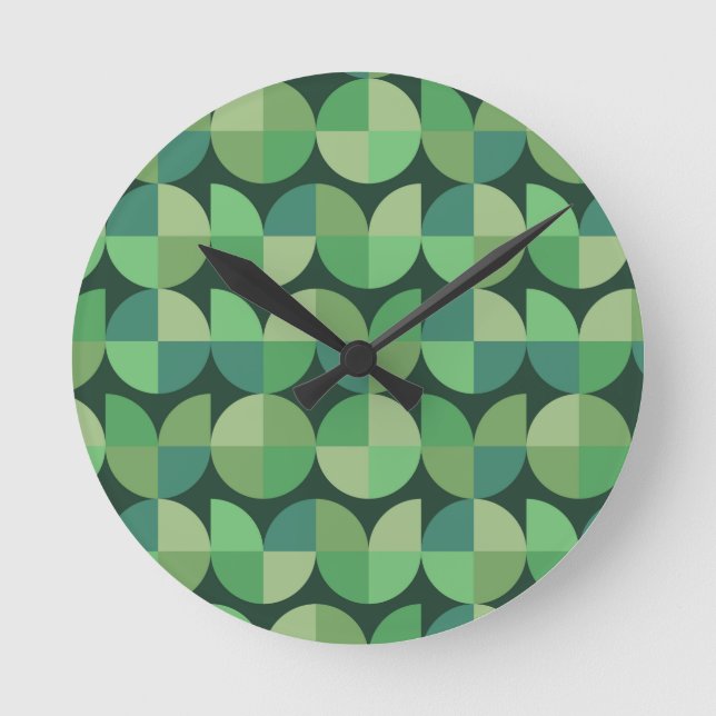 Mid Century Geometric Green Teal Pattern  Round Clock (Front)