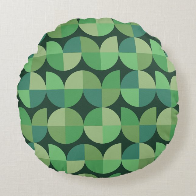 Mid Century Geometric Green Teal Pattern  Round Pillow (Front)