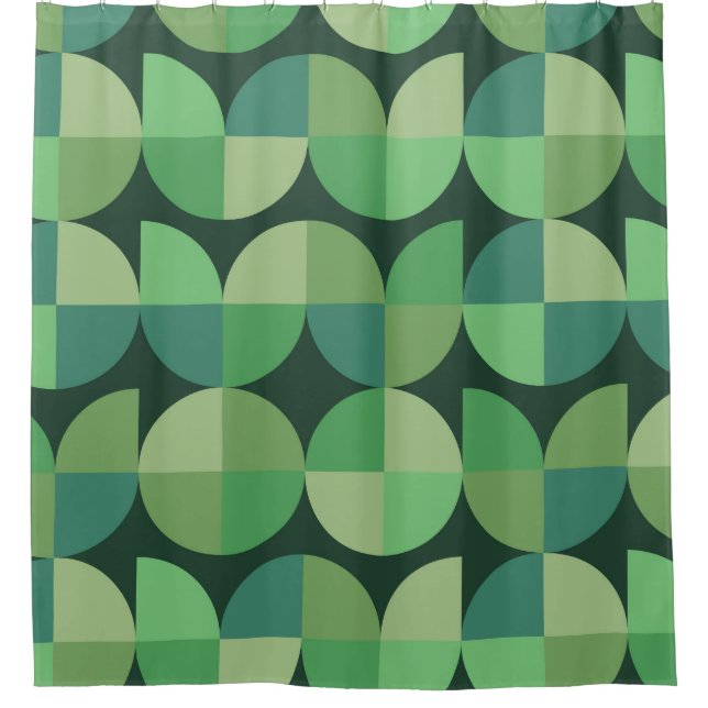 Mid Century Geometric Green Teal Pattern  Shower Curtain (Front)