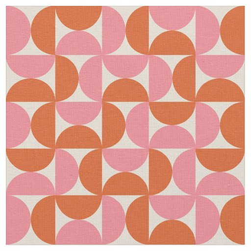 Mid Century Geometric Half Circles Pink Orange  Fabric