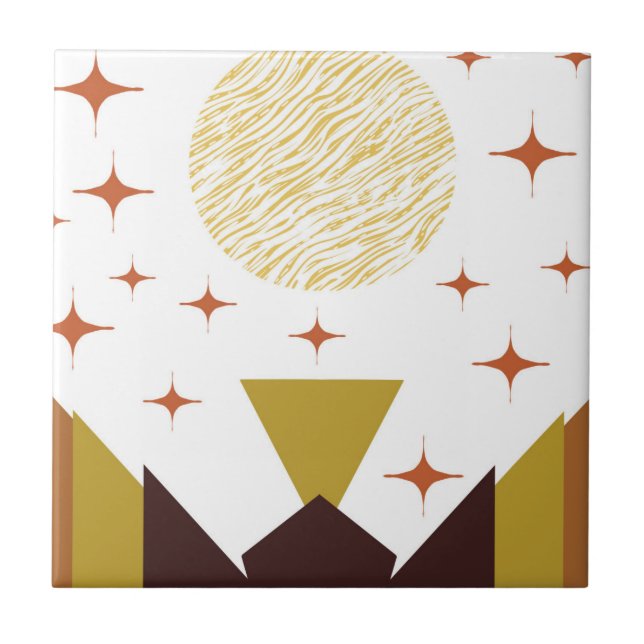 Mid Century Geometric Landscape Ceramic Tile (Front)