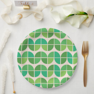  Mid Century Geometric Lime Mint Green  Paper Plates