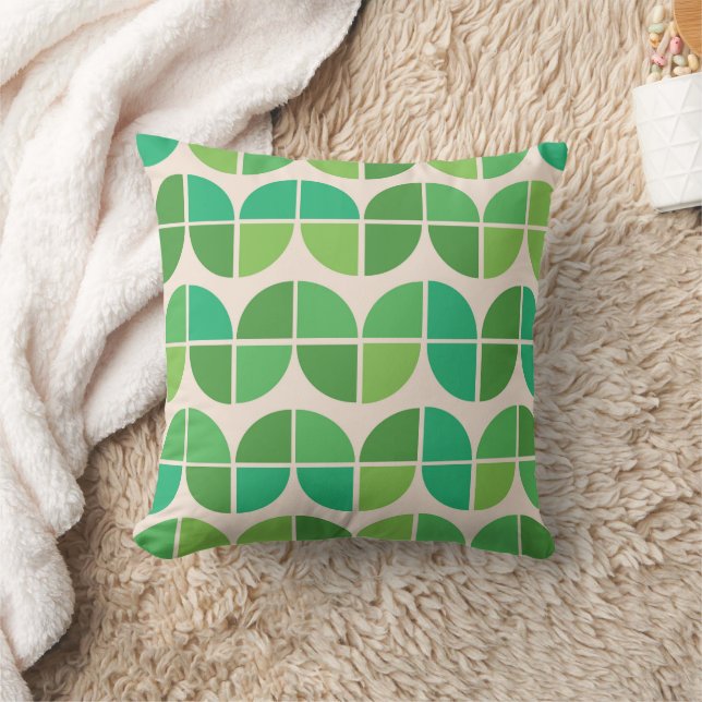 Mid Century Geometric Lime Mint Green Pattern Throw Pillow (Blanket)