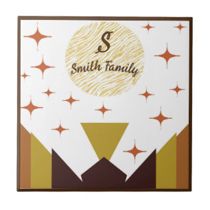 Mid Century Geometric Mountain Personalized Tile