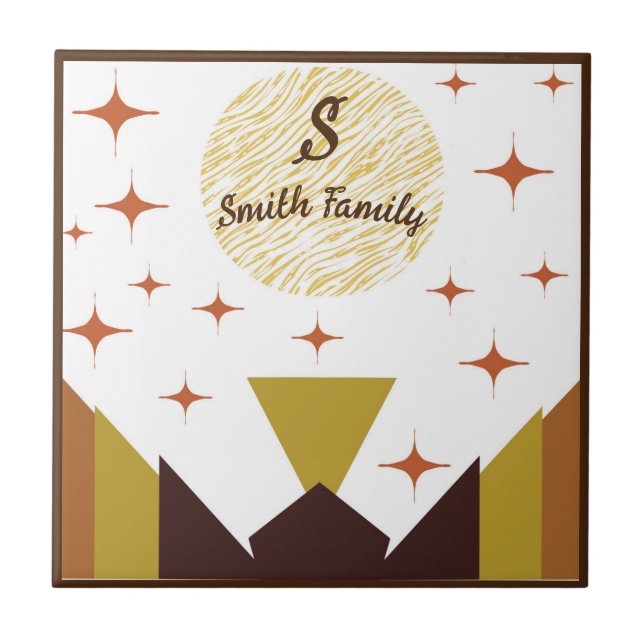 Mid Century Geometric Mountain Personalized Tile (Front)