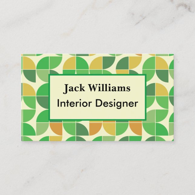 Mid Century Geometric Orange Green Custom  Business Card (Front)