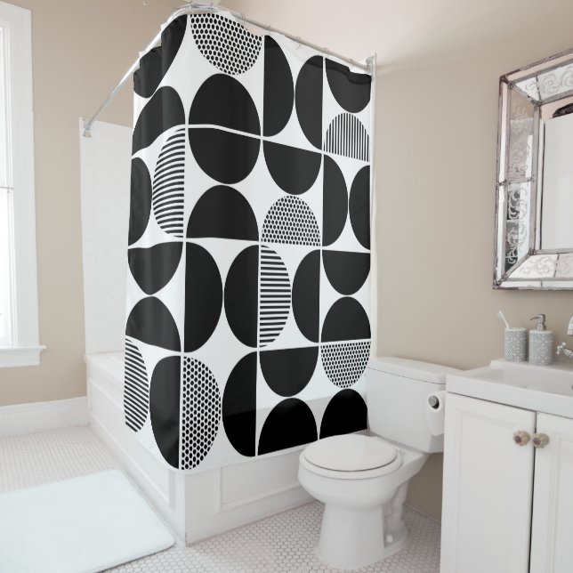 Mid Century Geometric Pattern Shower Curtain (In Situ)