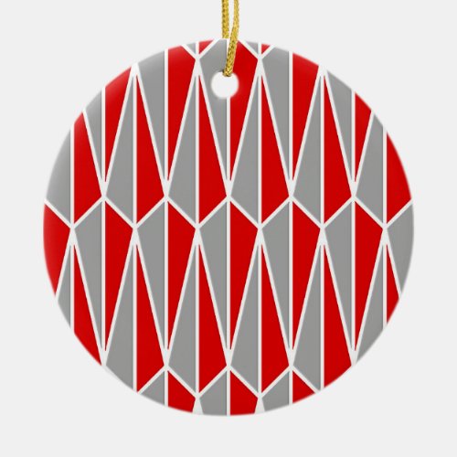 Mid_Century geometric pewter grey and red Ceramic Ornament