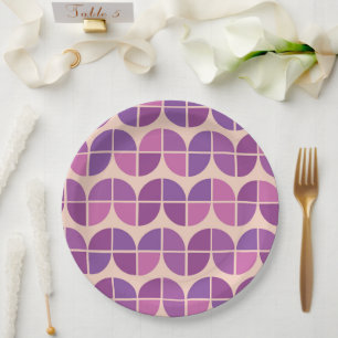 Mid Century Geometric Pink Purple Pattern Paper Plates