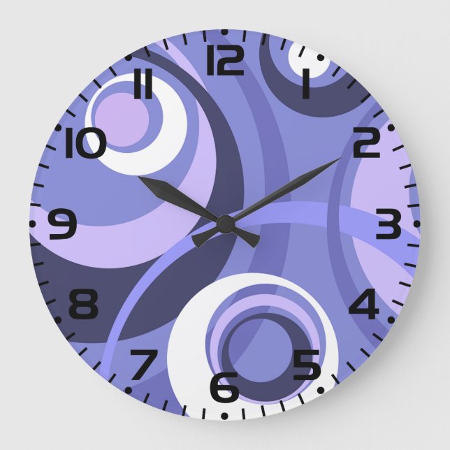 Mid-Century Geometric Purple Circles Abstract Large Clock (Front)