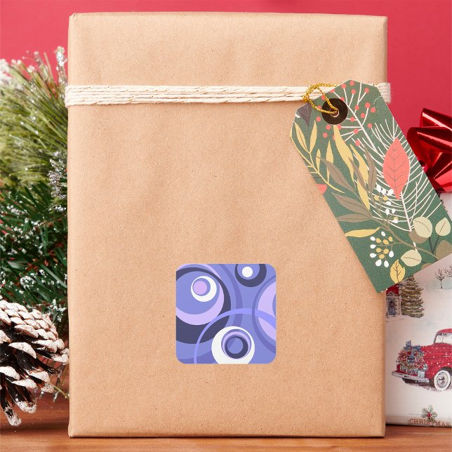 Mid-Century Geometric Purple Circles Abstract Square Sticker (Creator Uploaded)