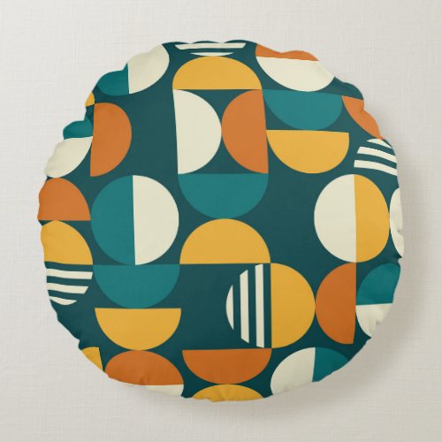 Mid_Century Geometric Retro Minimalist Design Round Pillow