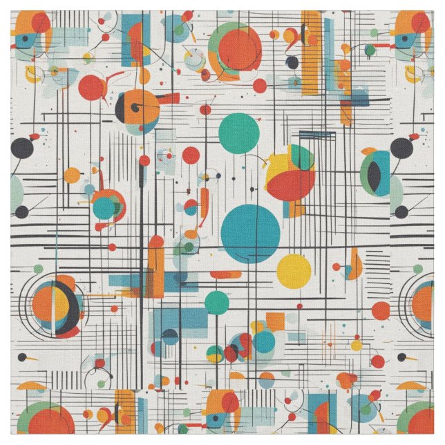 Mid Century Geometric Shapes & Lines Fabric (Close Up)