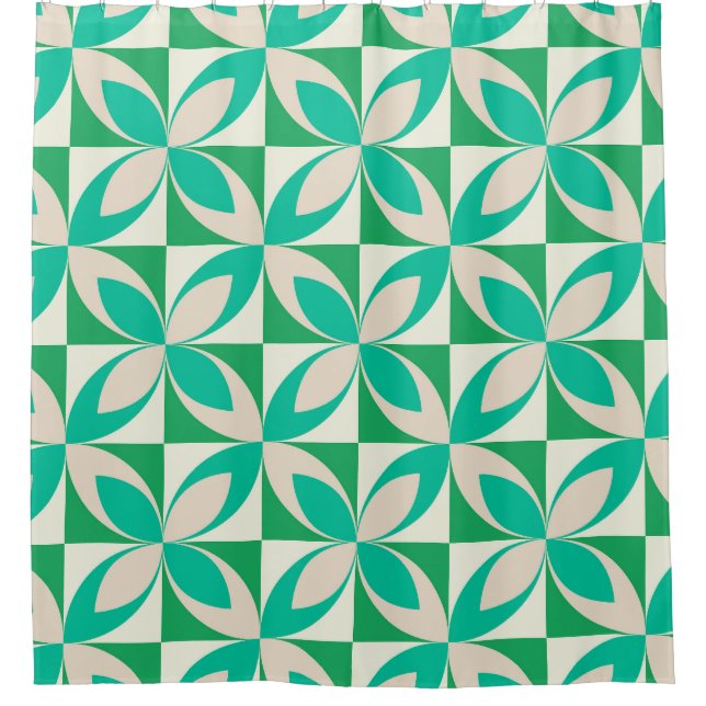 Mid century Geometric Shapes on Squares mint green Shower Curtain (Front)