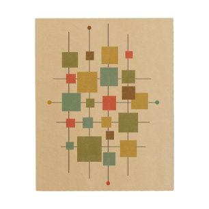 Mid-Century Geometric Squares - Multi Wood Wall Art