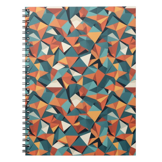 Mid-Century Geometric Teal & Orange Pattern Notebook (Front)