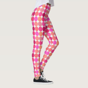 Mid-Century Giant Dots, Fuchsia Pink and Coral Leggings