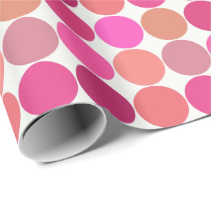 Mid-Century Giant Dots, Fuchsia Pink and Coral Wrapping Paper