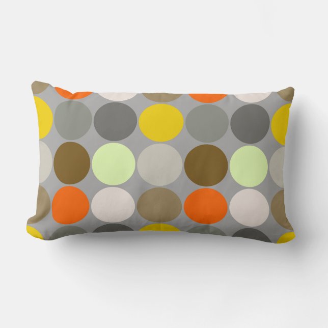 Mid-Century Giant Dots, Gray, Gold and Orange Lumbar Pillow (Front)