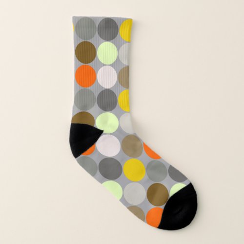 Mid_Century Giant Dots Gray Gold and Orange Socks