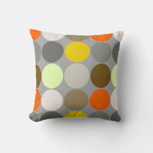 Mid-Century Giant Dots, Gray, Gold and Orange Throw Pillow