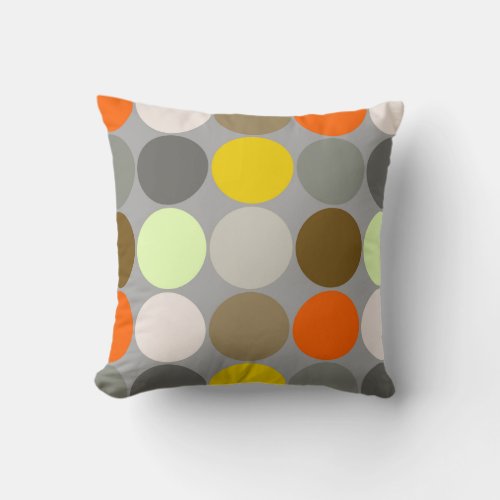 Mid_Century Giant Dots Gray Gold and Orange Throw Pillow