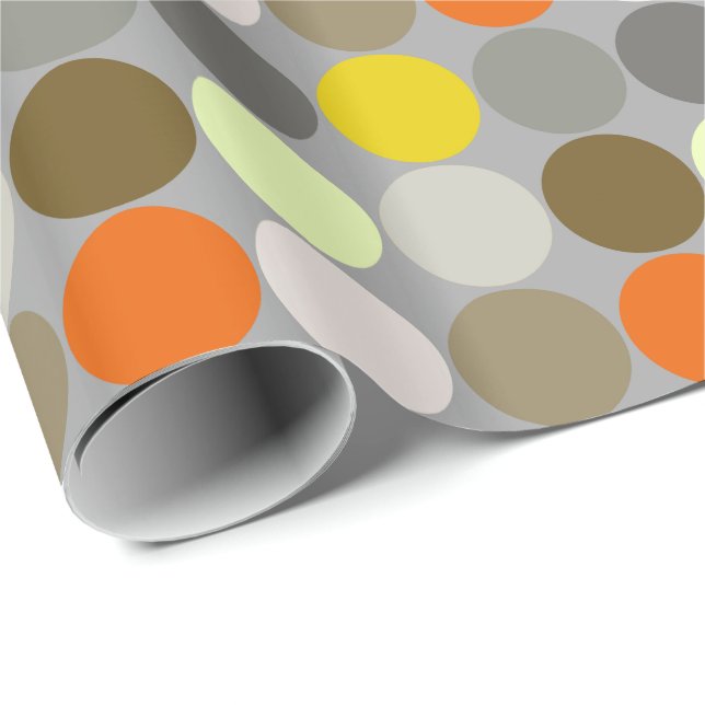 Mid-Century Giant Dots, Gray, Gold and Orange Wrapping Paper (Roll Corner)