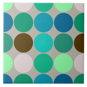 Mid-Century Giant Dots, Turquoise and Gray Ceramic Tile