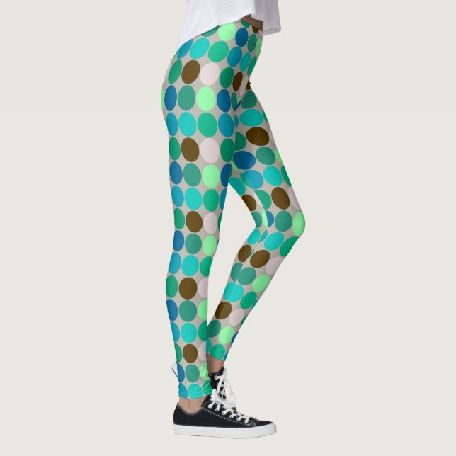 Mid-Century Giant Dots, Turquoise and Gray Leggings (Right)