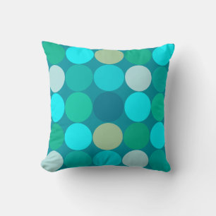 Mid-Century Giant Dots, Turquoise, Aqua & Beige Throw Pillow