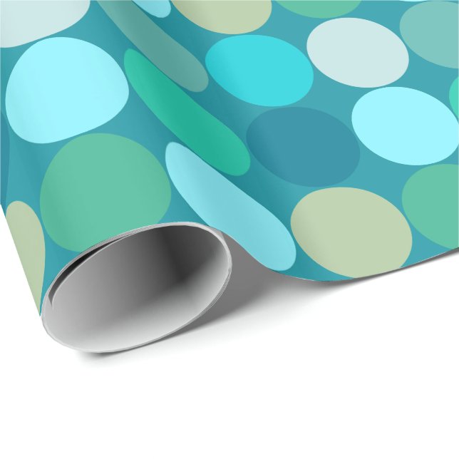 Mid-Century Giant Dots, Turquoise, Aqua &  Beige Wrapping Paper (Roll Corner)