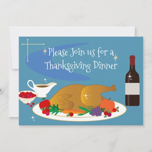 Mid Century Give Thanks Retro Happy Thanksgiving H Invitation