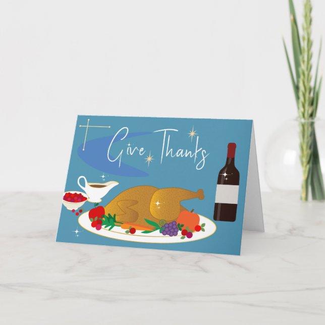 Mid Century Give Thanks Retro Happy Thanksgiving Holiday Card (Front)