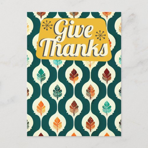 Mid Century Give Thanks Retro Happy Thanksgiving Holiday Postcard