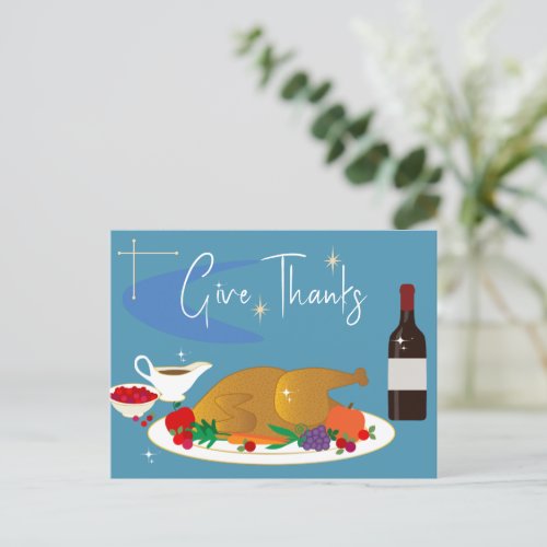 Mid Century Give Thanks Retro Happy Thanksgiving Postcard