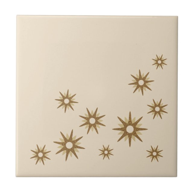 Mid-Century Gold Starburst Design Ceramic Tile (Front)