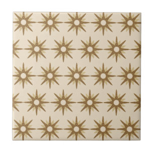 Mid-Century Gold Starburst Pattern Ceramic Tile