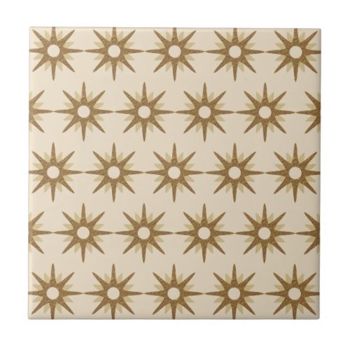 Mid_Century Gold Starburst Pattern Ceramic Tile