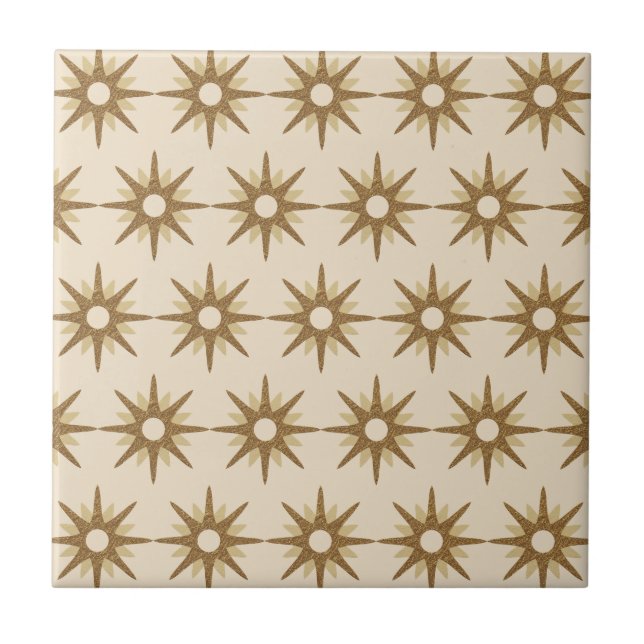 Mid-Century Gold Starburst Pattern Ceramic Tile (Front)