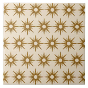 Mid-Century Gold Starburst Pattern Large Ceramic Tile