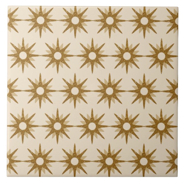 Mid-Century Gold Starburst Pattern Large Ceramic Tile (Front)