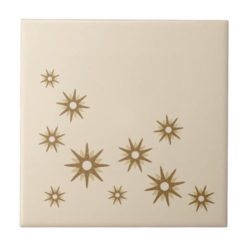 Mid_Century Gold Starbursts Ceramic Tile