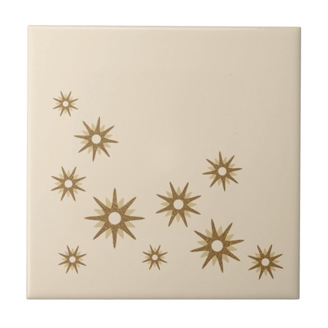 Mid-Century Gold Starbursts Ceramic Tile (Front)