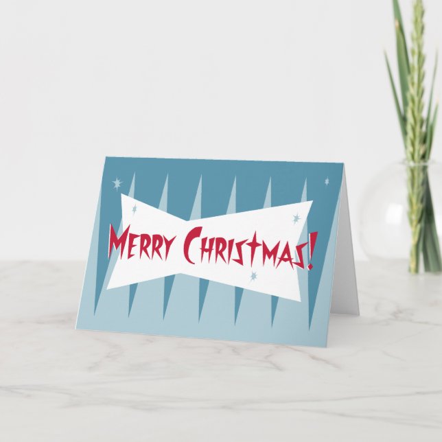 Mid-Century Googie Christmas Card: Blue Holiday Card (Front)