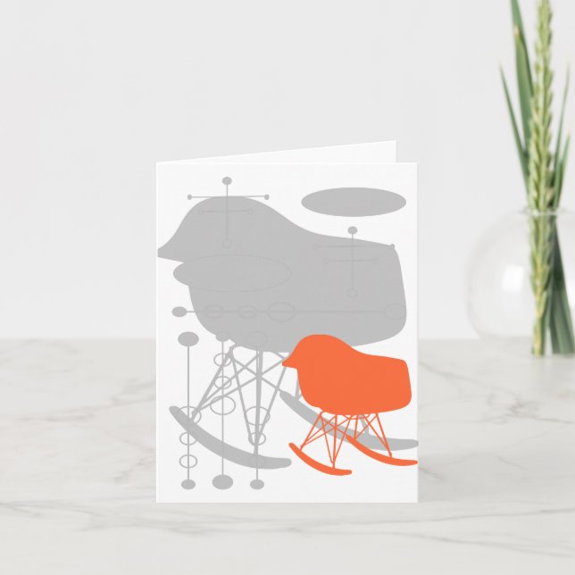 Mid-Century Gray Coral Chair Silhouette Note Card (Front)