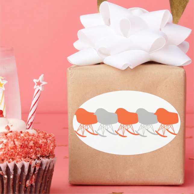 Mid-Century Gray Pattern Chair Silhouette Oval Sticker (Party)